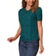 thumbnail image 4 of INSPIRE CHIC Blusa de Manga Corta con Cuello Peter Pan en Contraste y Lunares para Mujer, Regreso a Clases, M Azul Verde Blanco, 4 of 6