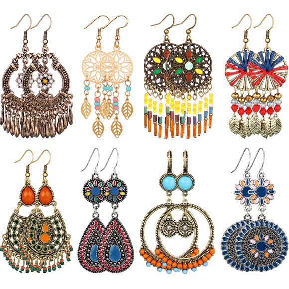 Aretes Hicarer, 8 pares, estilo vintage boho colgantes