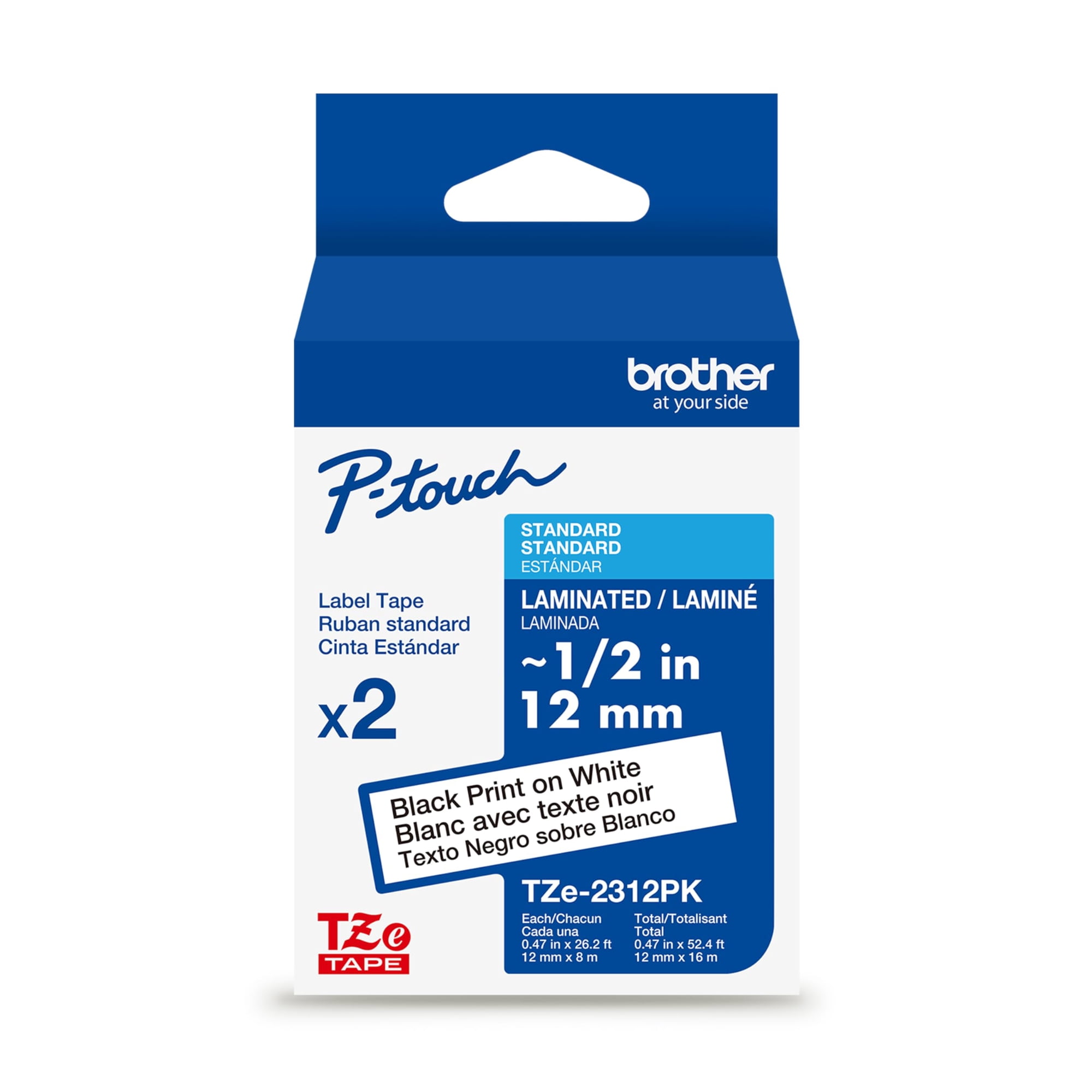 Cinta Adhesiva Brother Tze231~1/2, Paquete De 2 Unidades, Impresión Negra Sobre Blanco