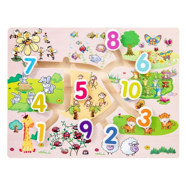 Wooden Digital Walking Maze Animal Fruit Track Finding Place Matching Maze Early Education Parent-child Educational Toys