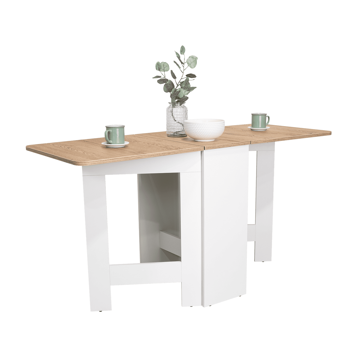 Fmfurniture - Mesa Plegable Para Cocina Blanco Y Café Claro Práctica Y Compacta