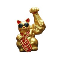 Magideal - Estatuilla De Gato De La Con Brazo Musculoso Grande, Adorno Coleccionable, Artesanía De Resina De Riqueza, Decoración Feng Shui Para Mostrador Brazo Izquierdo