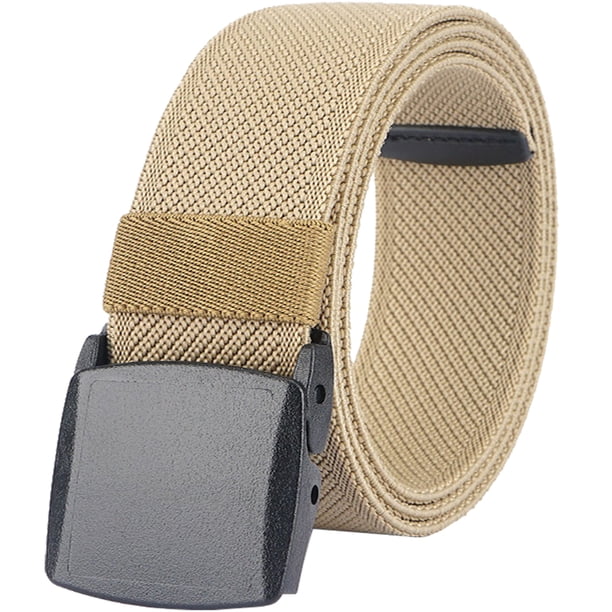 Cinturones elásticos para hombres y mujeres, lona elástica, hebilla de plástico sin metal, para trabajo, viajes, deportes, 125cm, Caqui