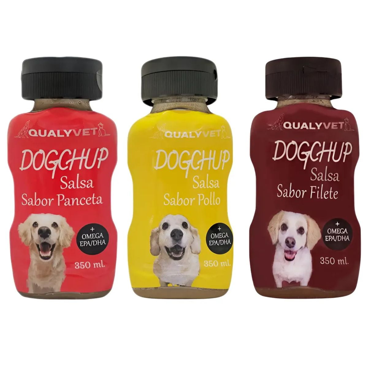 3 Salsas Dogchup Sabor Filete, Panceta Y Pollo Para Perros