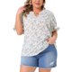 thumbnail image 1 of Agnes Orinda Blusas de Verano Casual para Mujer de Talla Grande con Estampado Floral, Cuello en V con Volantes, Mangas Cortas Abullonadas con Volantes, 3X Blanco, 1 of 7