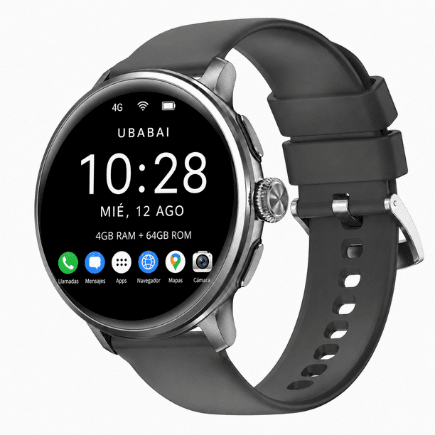 UBABAI Reloj Inteligente Android 10 con SIM 4G LTE AMOLED 1.6", GPS, Wi-Fi, Cámara 2 MP, 4GB+64 GB