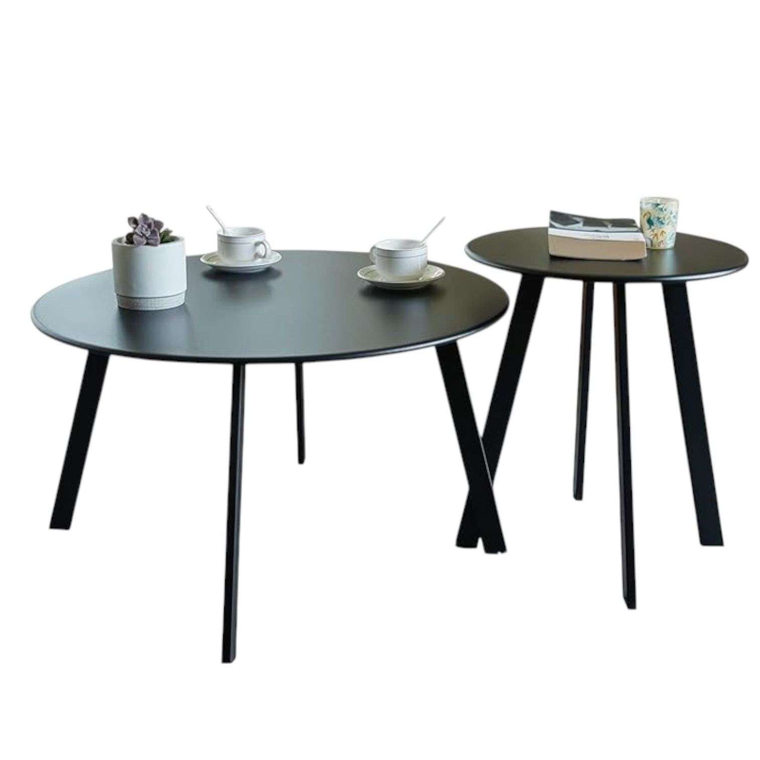 Oem - Set 2 Mesas Laterales Centro Metal Negra Elegante