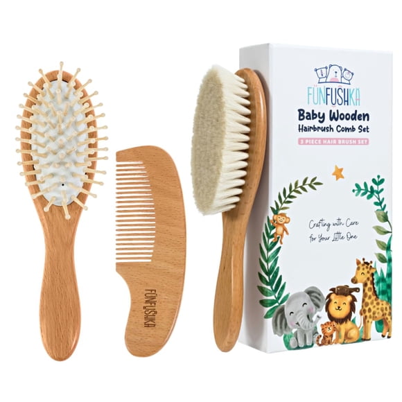 Set de cepillo para el cabello de bebé FUNFUSHKA con cerdas suaves de pelo de cabra
