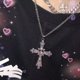 thumbnail image 5 of Collar con colgante de cruz de cristal rosa, estilo gótico, punk, indie, con circonitas, para mujer egirl eboy, color plata, 5 of 5