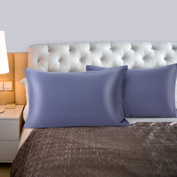 PiccoCasa 2 Piezas Funda de Almohada de Satén con Cremallera Sateen Sedoso, Estándar Gris Pizarra