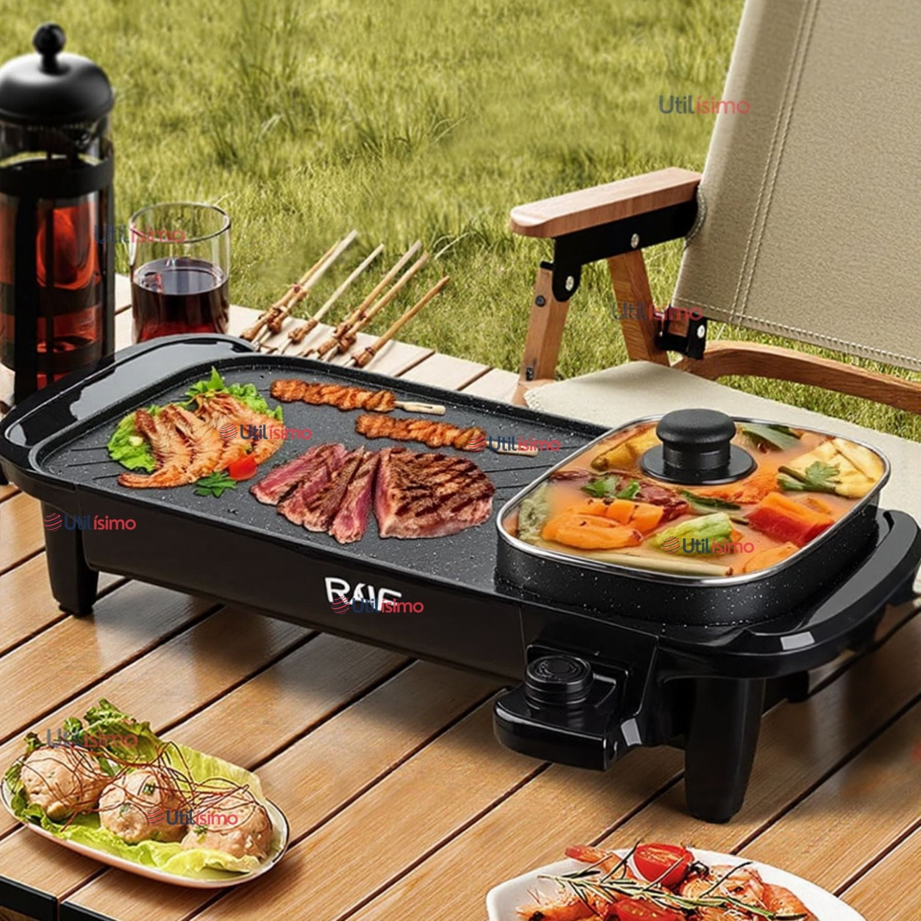 Raf - Plancha Parrillera Asador Eléctrico 2 En 1 Churrasquera 1500w De Potencia