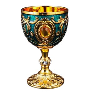 Magideal - Cáliz Vintage, Copa Medieval, Decoración, Novedad, Suministros Para Fiestas, Artesanía De Boda, Copa De Vino De Metal, Vaso Para Beber Con Patrón De F Azul