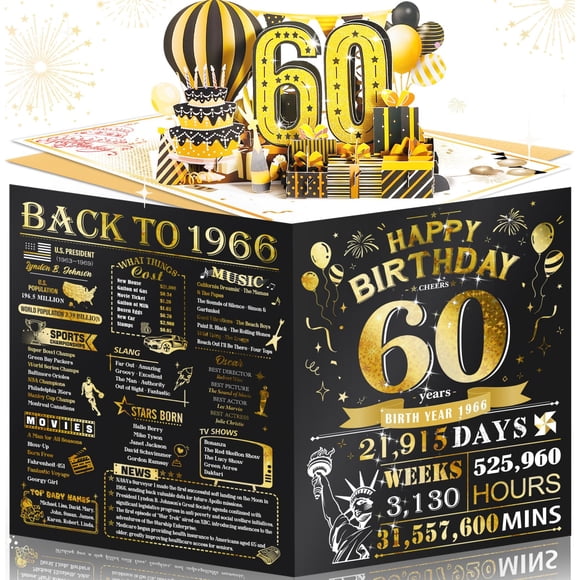 Tarjeta de Cumpleaños Aiunmiol 3D Pop Up 60 años Negro y Dorado
