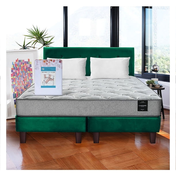 Combo Cama Cannon 2 Plazas Textil + Respaldo Tela Verde