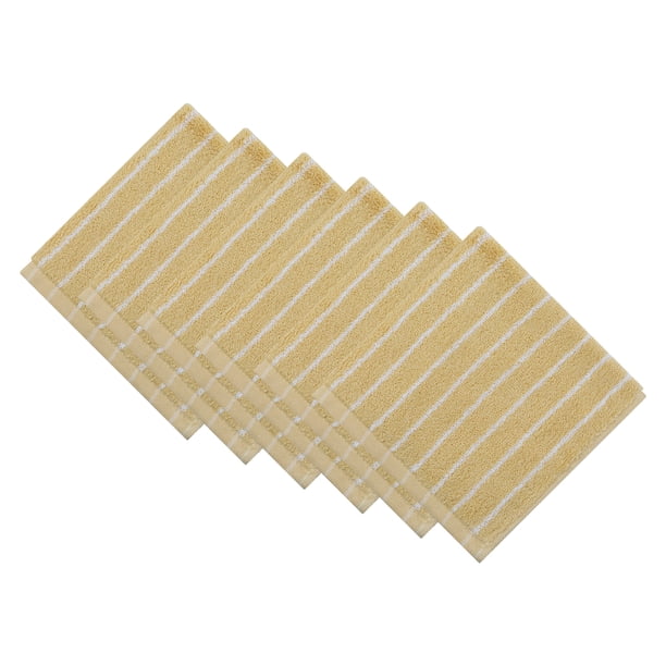 REGALWOVEN Paños de Algodón a Rayas - 13" x 13" Paños Faciales Suaves y Absorbentes para Baño, Cocina Amarillo 6pk