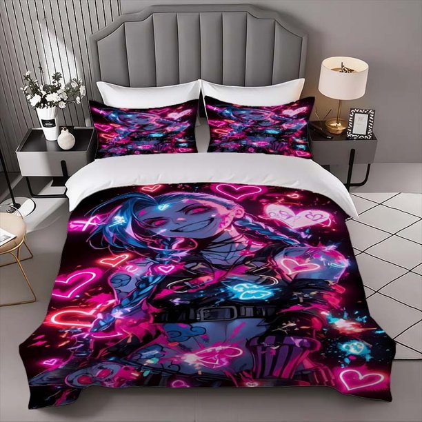 Jinx Character Theme Bedding Set | Includes 1 Duvet Cover and 2 Pillowcases Soft and Comfortable Suitable for All Seasons