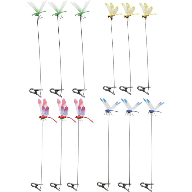 Clips libélula repelente insectos 12 pack realista 3D estacas jardín sombrero alejar insectos