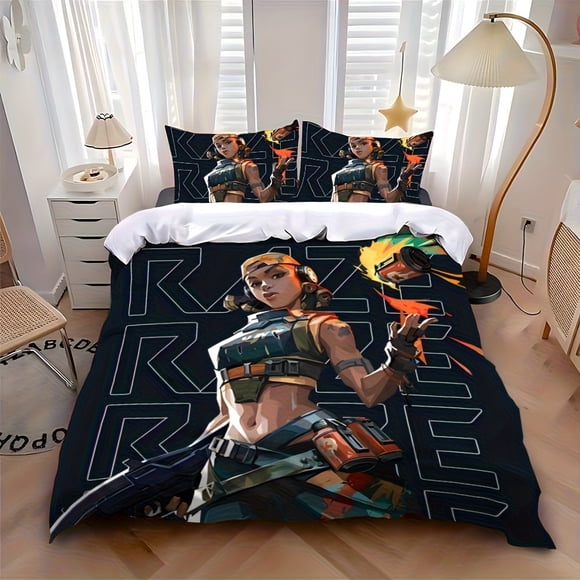 Stylish V-VALORANTS Anime-Themed bedding Featuring a Cool Printed Design Includes One Duvet Cover And Two Pillowcases And Available in Single
