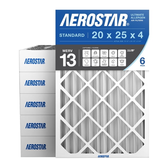 Filtro de aire Aerostar 20x25x4 MERV 13 electrostático, paquete de 6