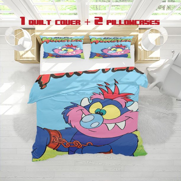 3pcs My Pet Monster Print Three Piece Bedding Set Soft Quilt Cover And Two Pillowcases
