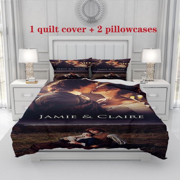 3pcs Bedding Set Featuring The Romantic Story of Aliens Jamie And Claire Traveling Through Time Includes a Duvet Cover And Pillowcases