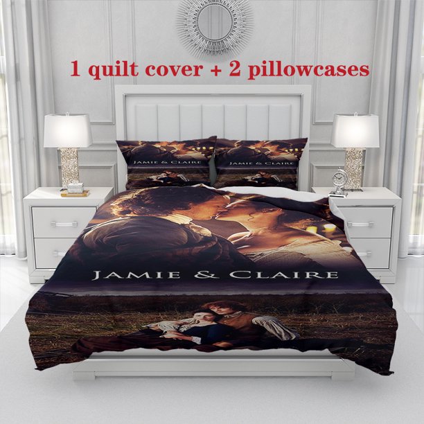 3pcs Bedding Set Featuring The Romantic Story of Aliens Jamie And Claire Traveling Through Time Includes a Duvet Cover And Pillowcases