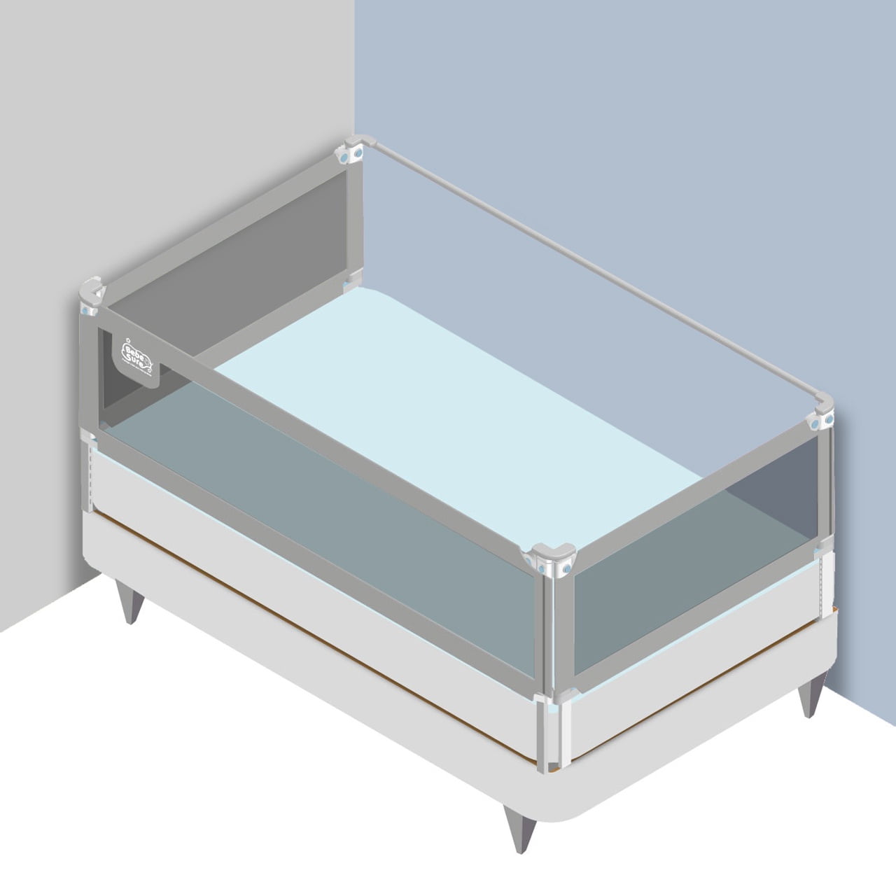 Bebe Sure - 3 Barandas Para Cama Queen 160x200x160 Cm + Soporte Lateral Altura Colchón Hasta 27 Cm