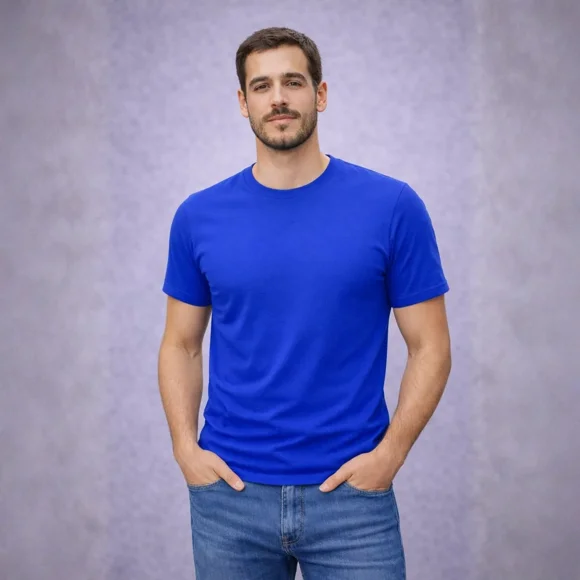 POLERA DE HOMBRE MANGA CORTA ALGODÓN PREMIUM AZUL L