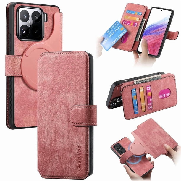 Funda Billetera Magnética para Xiaomi 15 Pro Soporte Tarjetas Desmontable Rosa