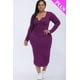 thumbnail image 1 of Saronite Vestido Midi Básico de Manga Larga con Cuello Abierto, Morado (Talla Grande para Mujer), 1 of 2