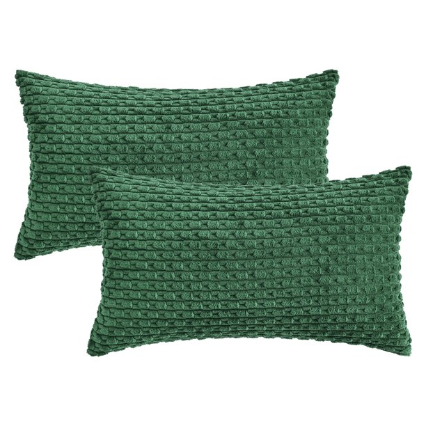 REGALWOVEN Fundas Decorativas para Cojines Paquete de 2 para Sofá Cama Decoración del Hogar Fundas de Almohada de Pana Suave Verde Oscuro 12" x 20"