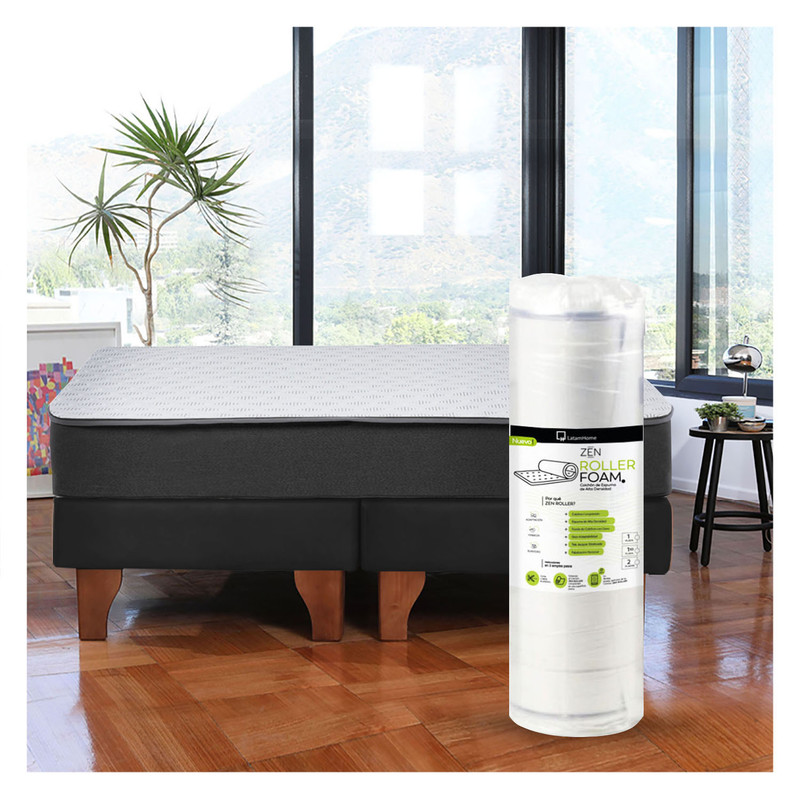 Latam Home - Cama Europea Zen Roller 2 Plazas Colchon Comprimido Espuma Tela Negro