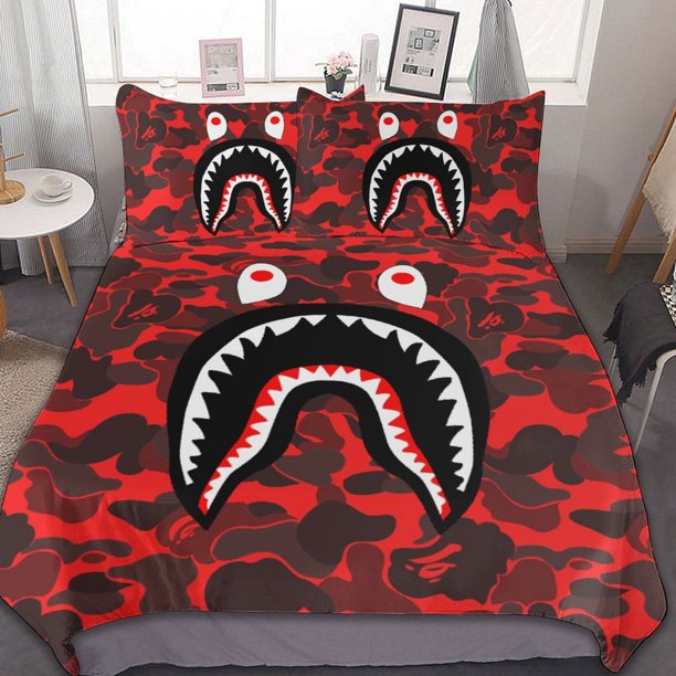 Bape Shark Camo 3-Piece Bedding Set Warm And Comfortable Soft Duvet Cover Bed Set for Boys Girls Kids Adult Bedroom All Season