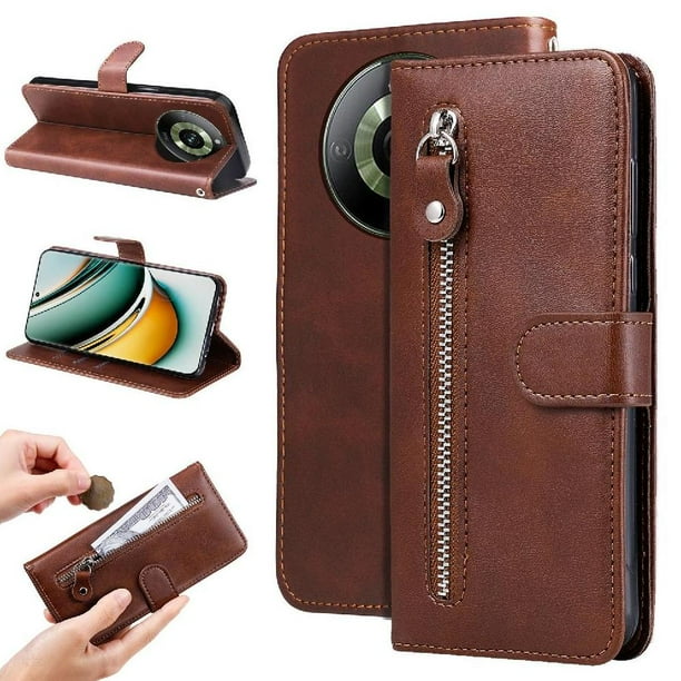 Funda con Cremallera para Realme 11 Pro Plus, Carcasa Cartera de Cuero PU con Soporte y Tarjetero