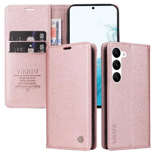 Funda Billetera de Cuero para Samsung Galaxy S23 Plus con Tarjetero y Soporte - Tapa Magnética Rosa