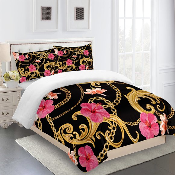 Luxury Black Gold 3Pcs Geometric Kids Twin Queen King Full Size Duvet Cover Bedding Linen Set 2 Seater Bedspread 200x200 240x220