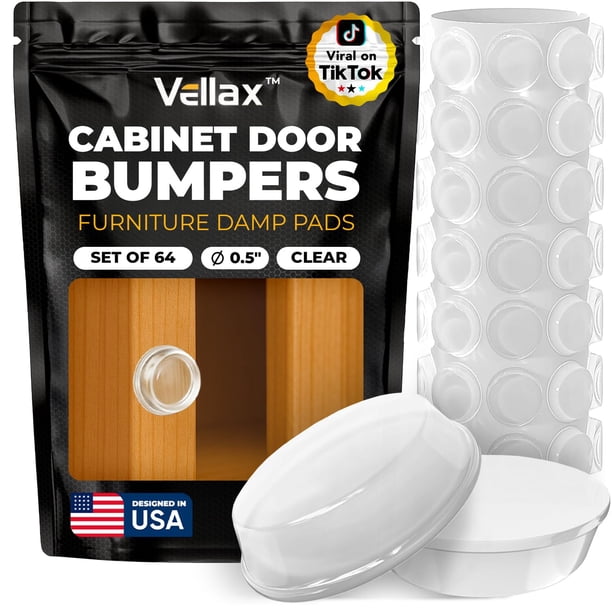 Topes para puertas de gabinete Vellax, 64 piezas, transparentes, 1,3 cm, almohadillas de silicona