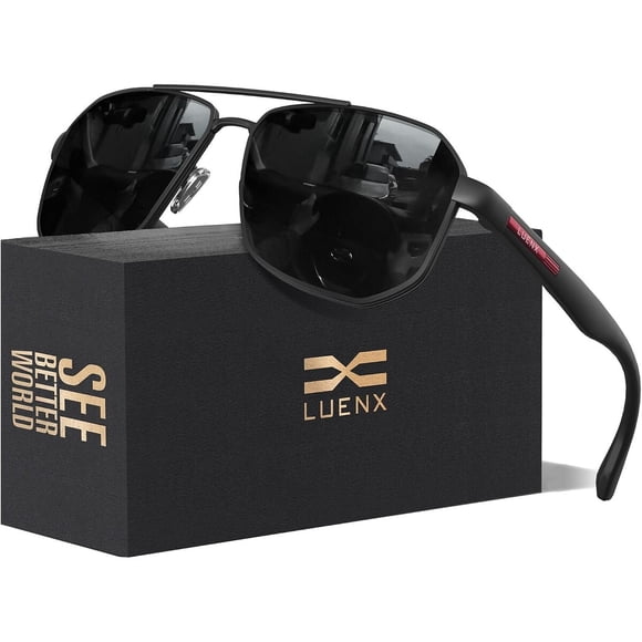Luenx Aviator Polarized Sunglasses for Men Square UV400 Dri