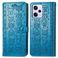 Funda Cartera Foxdock Para Xiaomi Redmi Note 12 Pro 5G , Flip Pu Con Relieve De Gatos Y Perros, Tarjetero Y Soporte