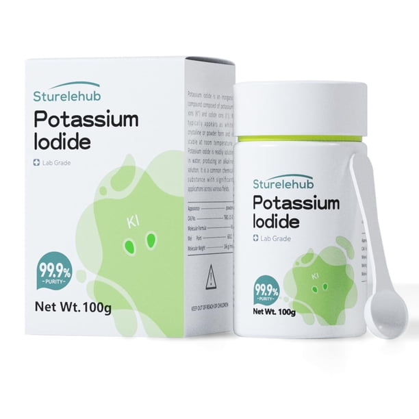 Yoduro de potasio, 99,9% de pureza, polvo/cristales, 100 g de grado de laboratorio, yoduro de potasio para pasta de dientes de elefante, yoduro de potasio en polvo para la enseñanza de laboratorio