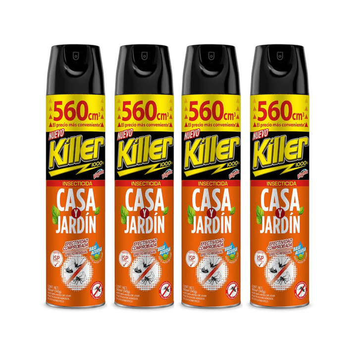 Killer - Pack 4 Insecticida En Aerosol 560cc Casa Y Jardin