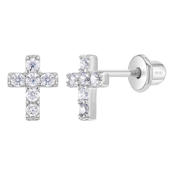 Aros de cruz con circones de plata 925 para bebes y niñas