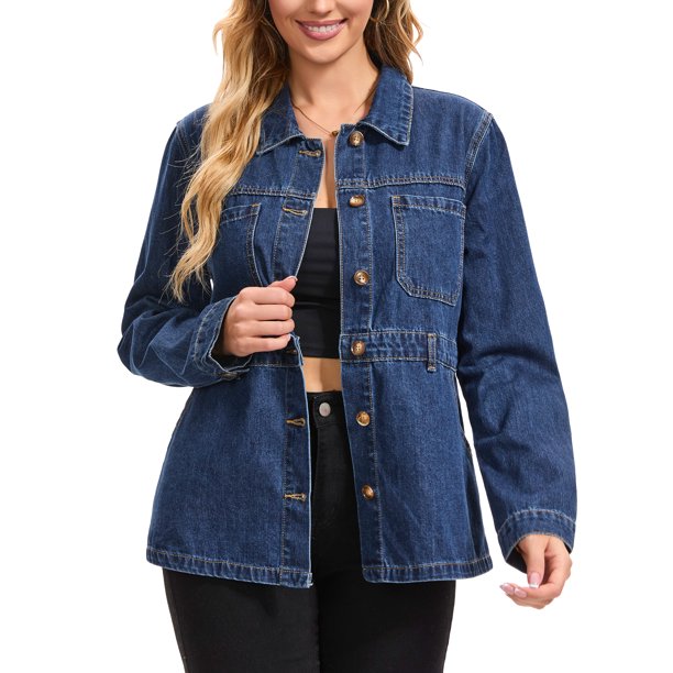 INSPIRE CHIC Chaquetas de Mezclilla para Mujer Desgastadas con Botones y Mangas Largas Chaqueta de Jean Moderna con Bolsillos S Azul Oscuro