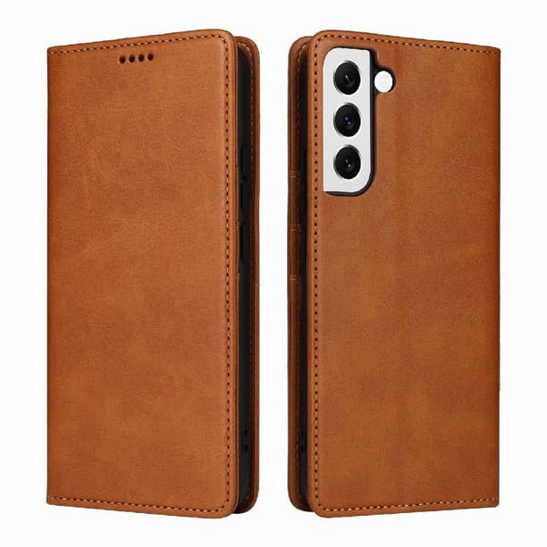 Funda Cartera para Samsung Galaxy S22 5G con Ranuras Tarjetas y Soporte - Protección Completa Marrón