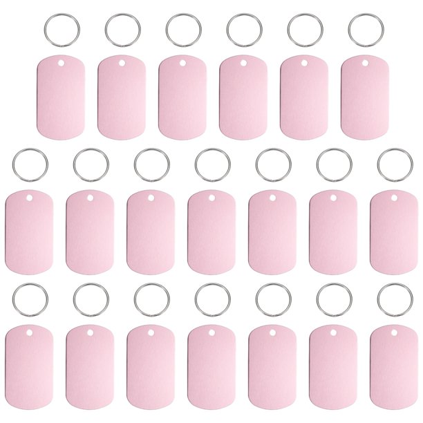 Uxcell Etiquetas de identificación para mascotas Etiqueta de perro personalizada Rectángulo con llavero 2 x 1.14 pulgadas Rosa 20 piezas
