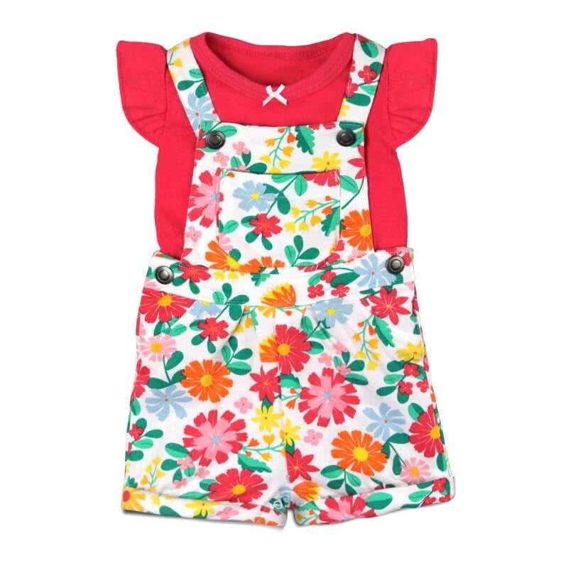 Babykids Divana - Conjunto Jardinera + Polera Bebes - Niña 9m Floreado Con Polera Roja