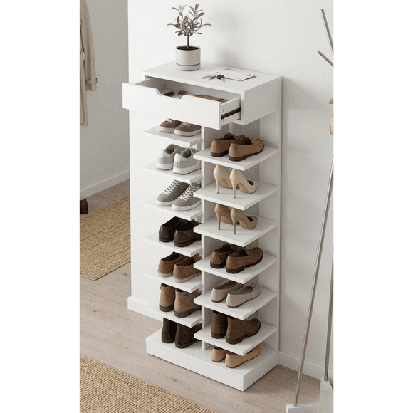 Zapatero Organizador Estante Zapatos 14 Pcs Hall Armario Blanco