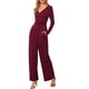 thumbnail image 4 of INSPIRE CHIC Conjunto Casual de 2 Piezas para Mujer con Manga Larga, Cuello en V, Cintura Elástica con Cordón y Pantalones de Pierna Ancha XL Burdeos, 4 of 6