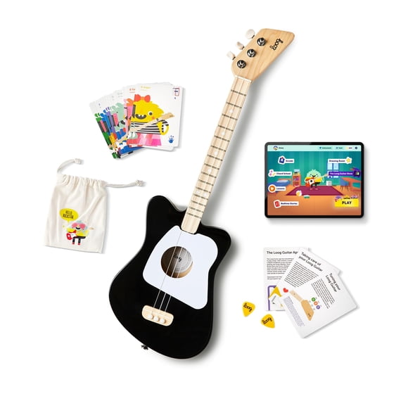 Guitarra acústica Loog Mini para niños principiantes de 3 cuerdas negra