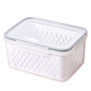 Magideal - Contenedor De Almacenamiento De Alimentos Contenedores De Frutas Y Verduras Que Ahorran Espacio Tapa Hermética Cesta Colador De Frutas Para Refrigerad Gris Grande